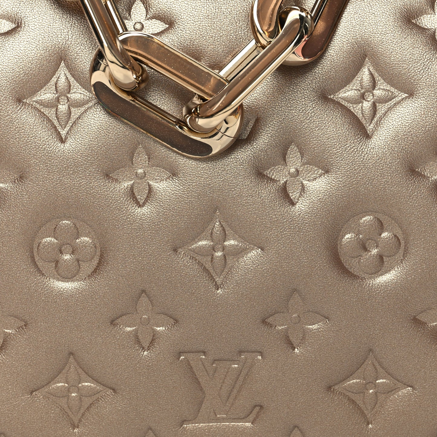 Metallic Lambskin Embossed Monogram Coussin BB Light Gold