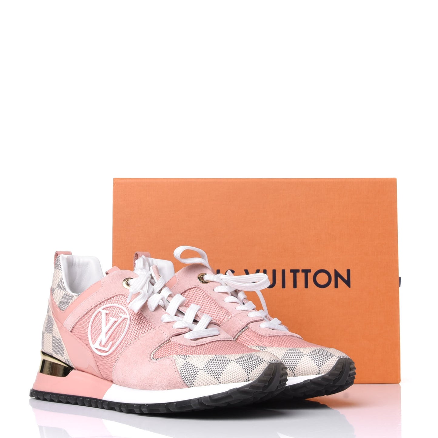 Suede Damier Azur Run Away Sneakers 37.5 Pink