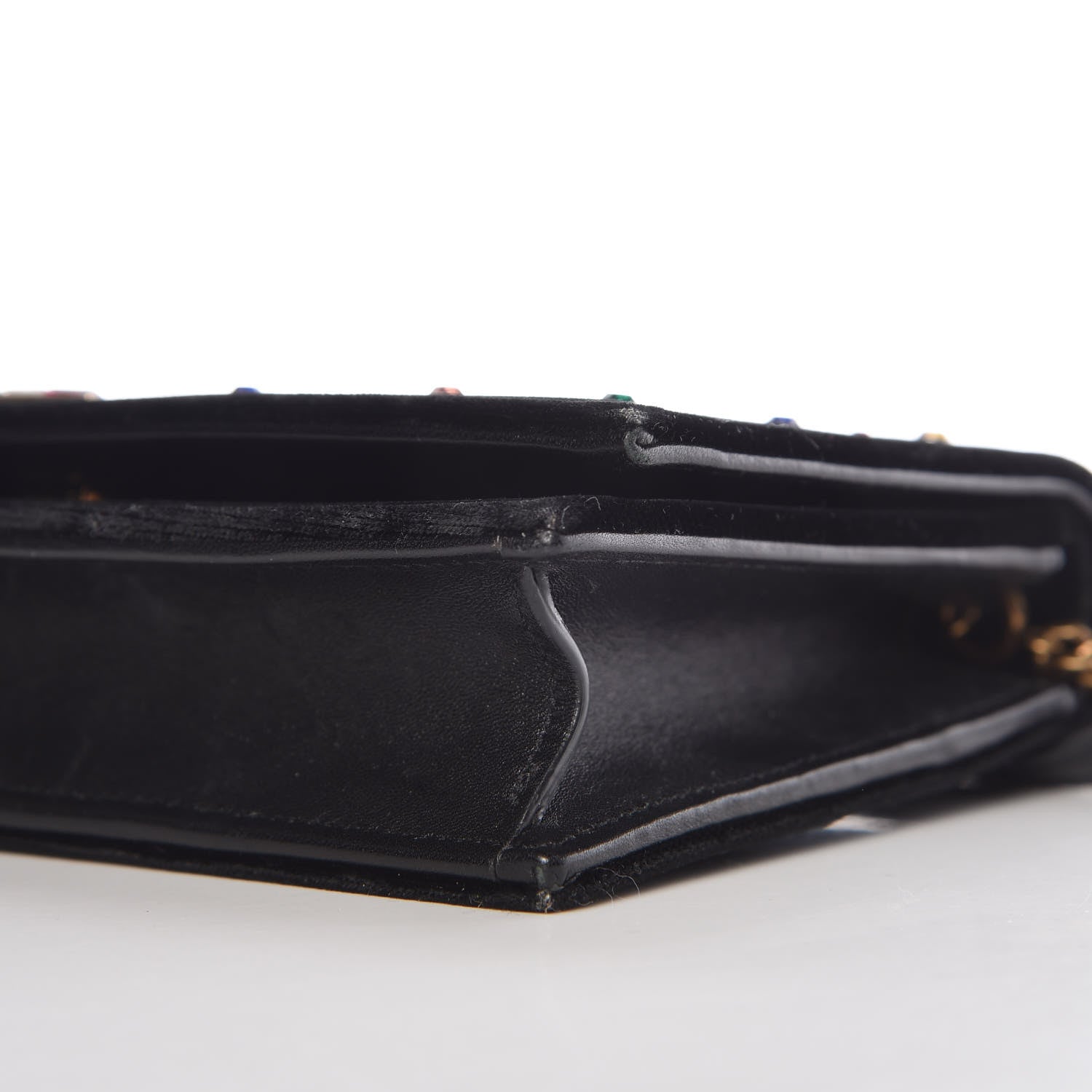 Saint Laurent Velvet Crystal Embellished Monogram Kate Chain Wallet Black 8 of 10