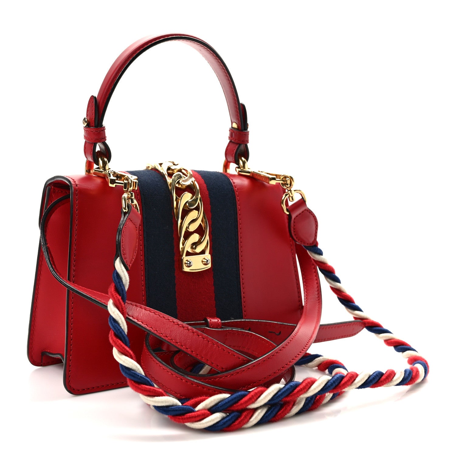 Gucci Calfskin Mini Sylvie Top Handle Bag Hibiscus Red 3 of 9