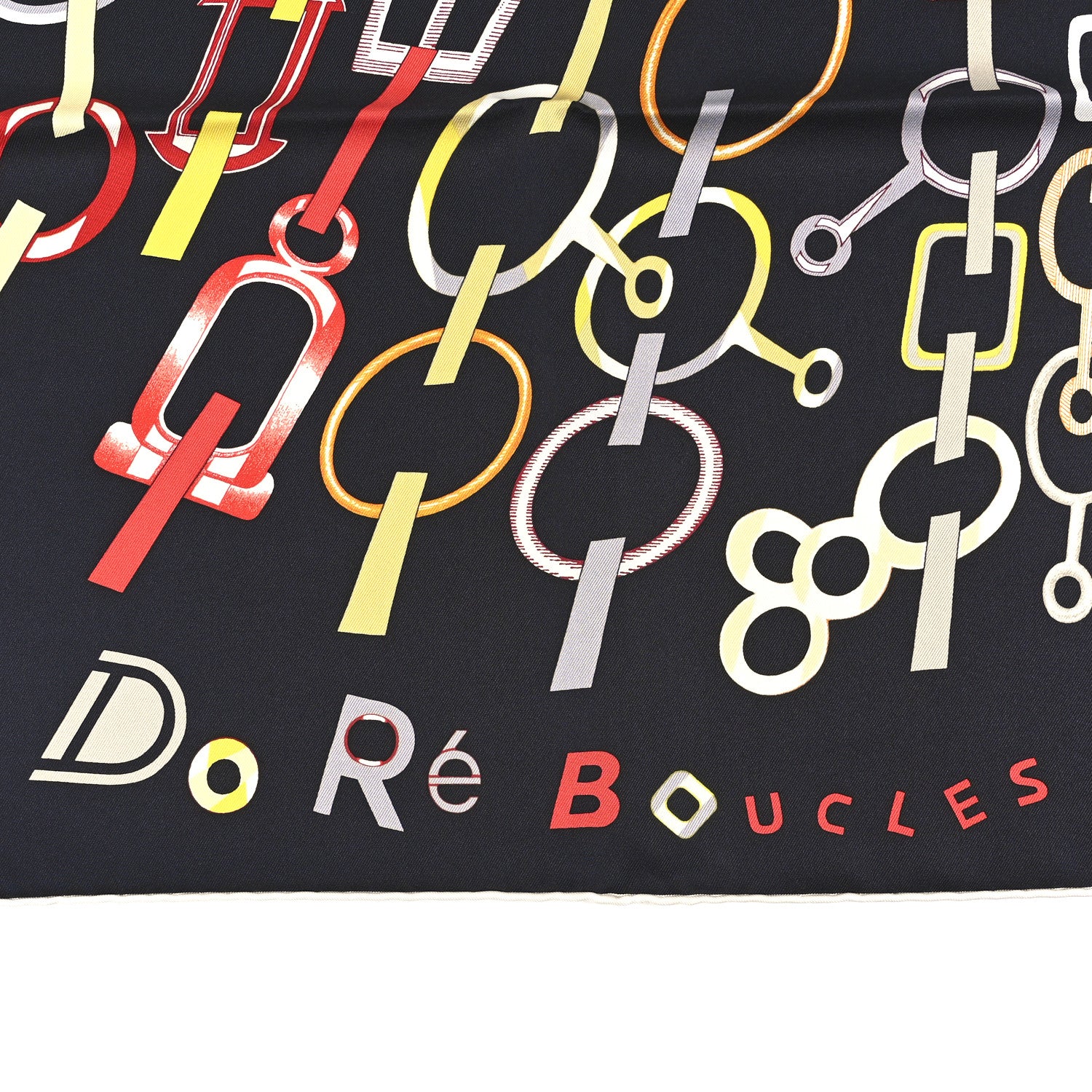 Hermes Silk Do Re Boucles Scarf 90 Black Rouge Jaune 4 of 10