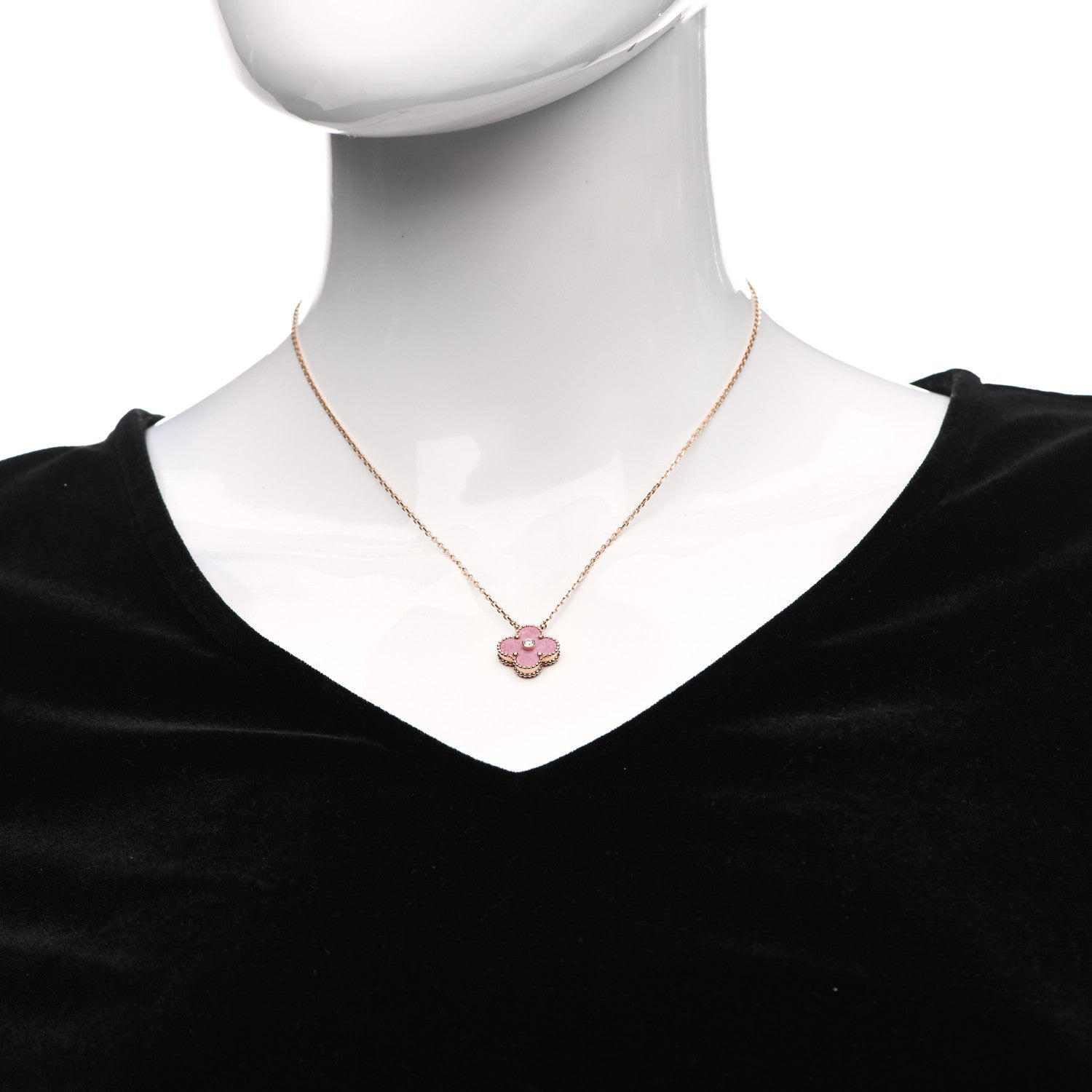Van Cleef & Arpels 18K Rose Gold Diamond Rhodonite Vintage Alhambra Pendant Necklace 2 of 6