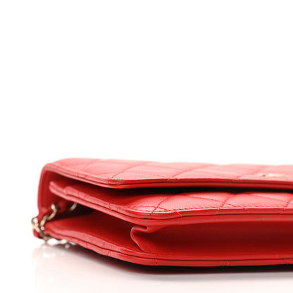 Chanel Lambskin Quilted Wallet on Chain WOC Red 9 of 11