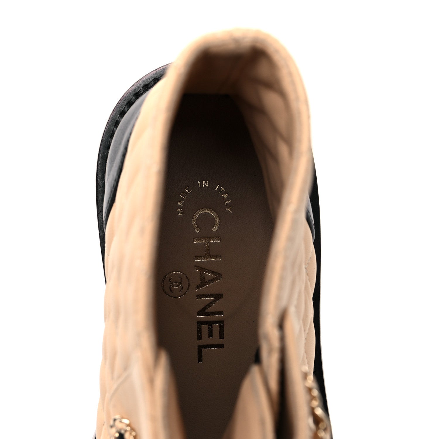 Chanel Lambskin Calfskin Quilted Lace Up Combat Boots 36 Beige Black 7 of 8