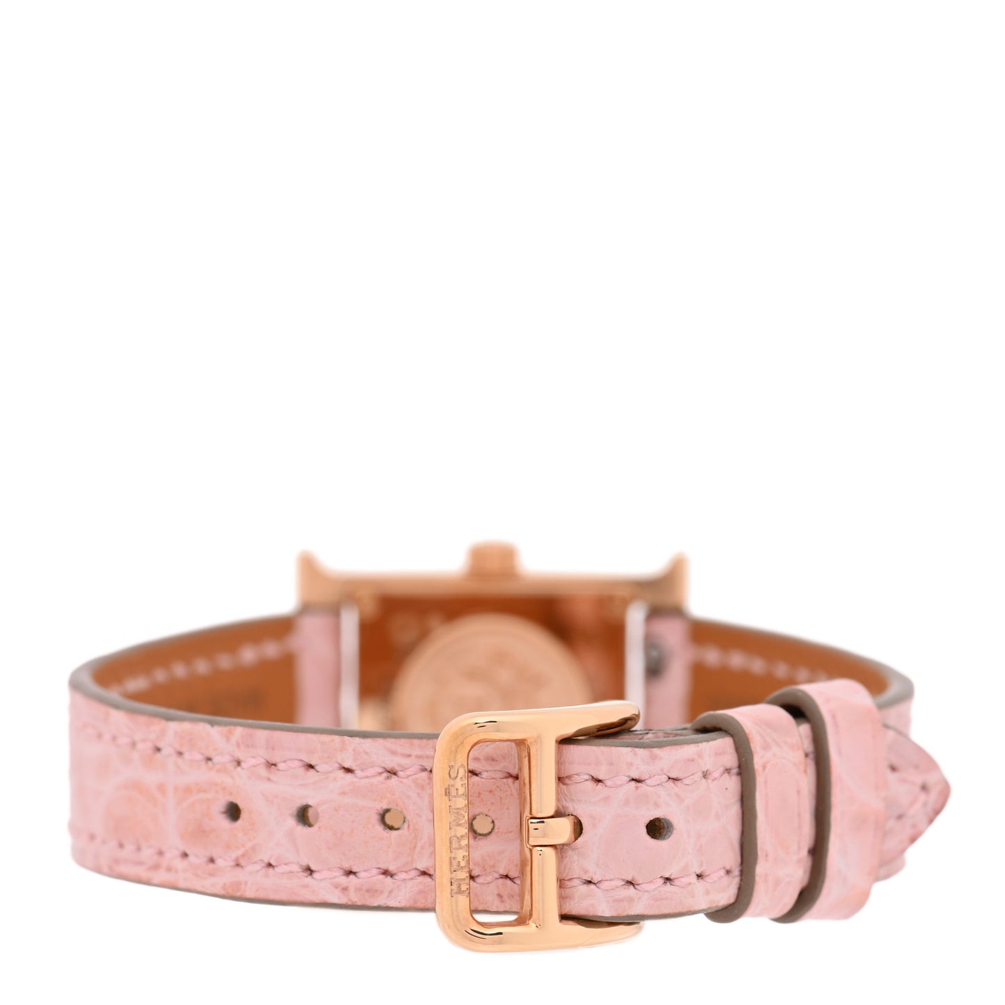 18K Rose Gold Alligator Diamond Bezel Rose Opal 17.2mm Heure H Hour Quartz Watch Rose Pale