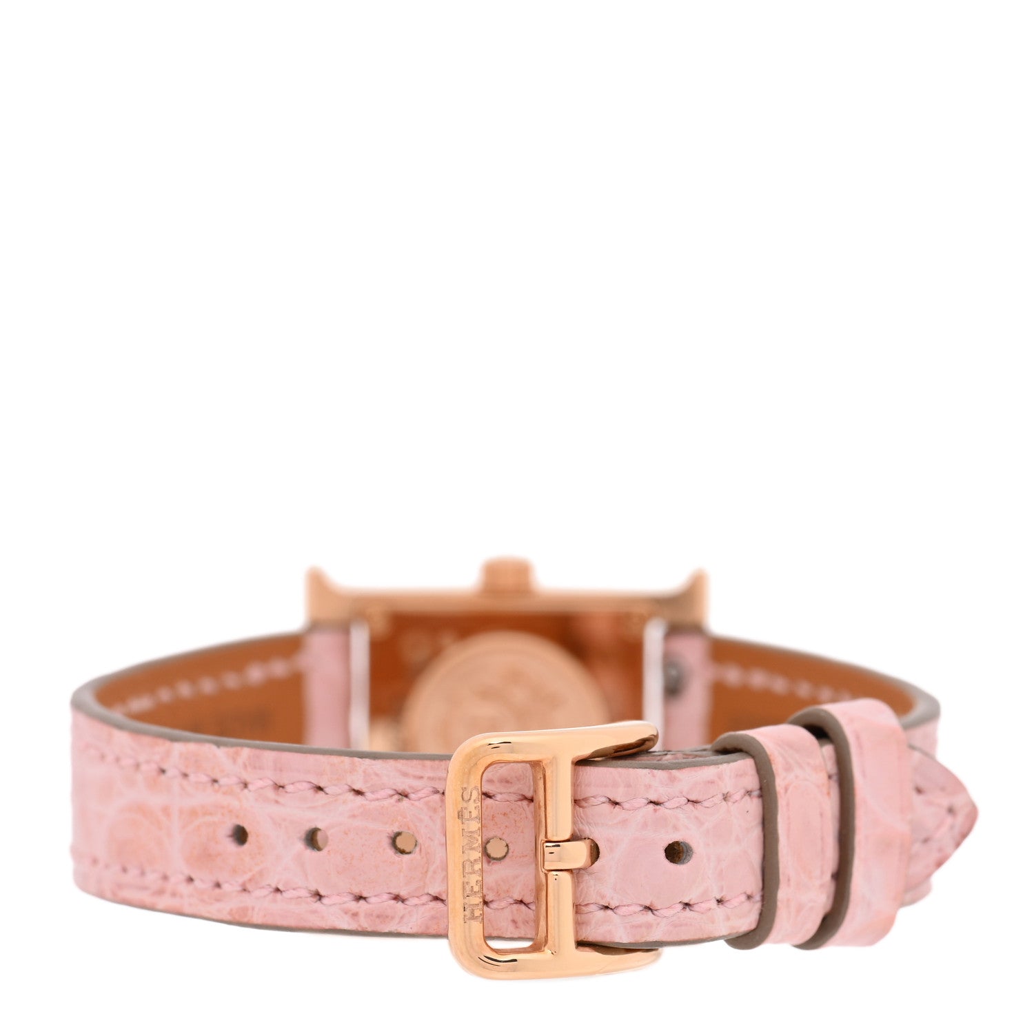 Hermes 18K Rose Gold Alligator Diamond Bezel Rose Opal 17.2mm Heure H Hour Quartz Watch Rose Pale 3 of 5