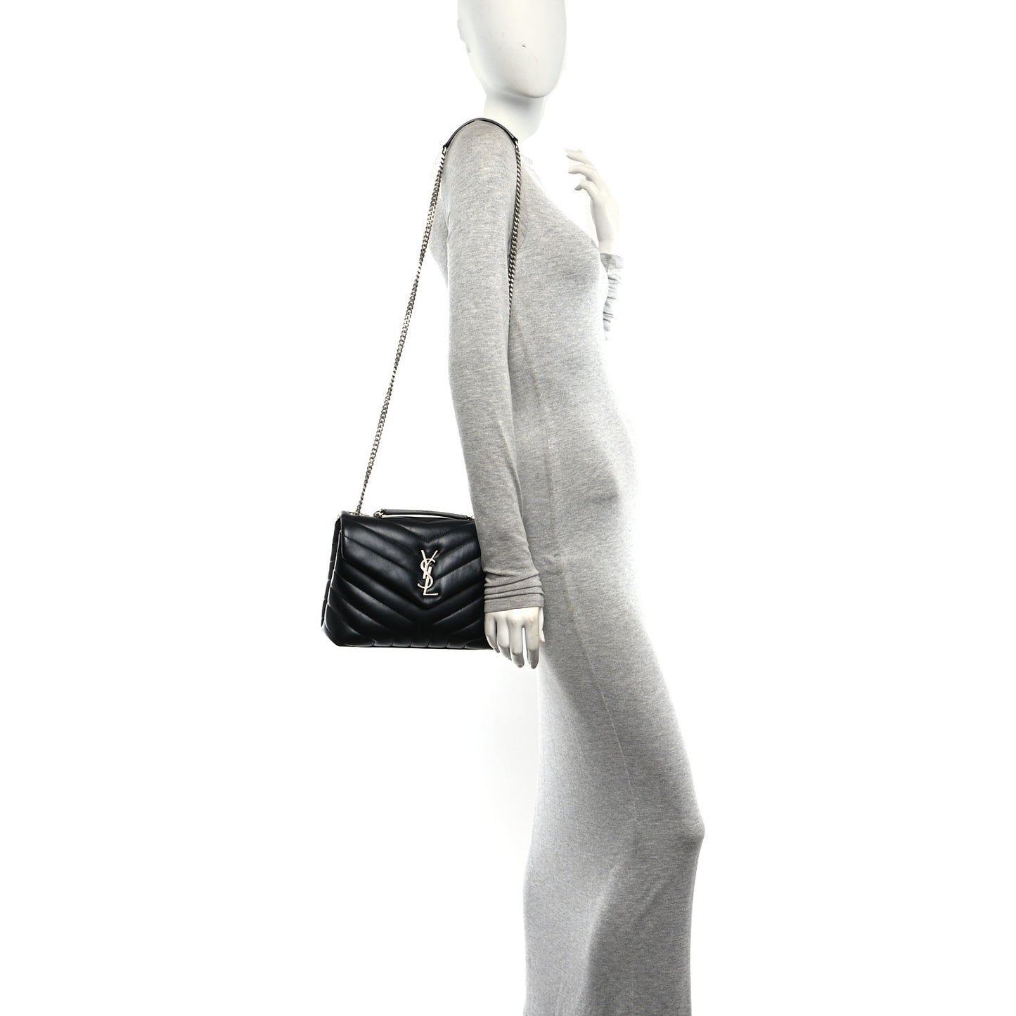 Calfskin Y Quilted Monogram Small Loulou Chain Satchel Black