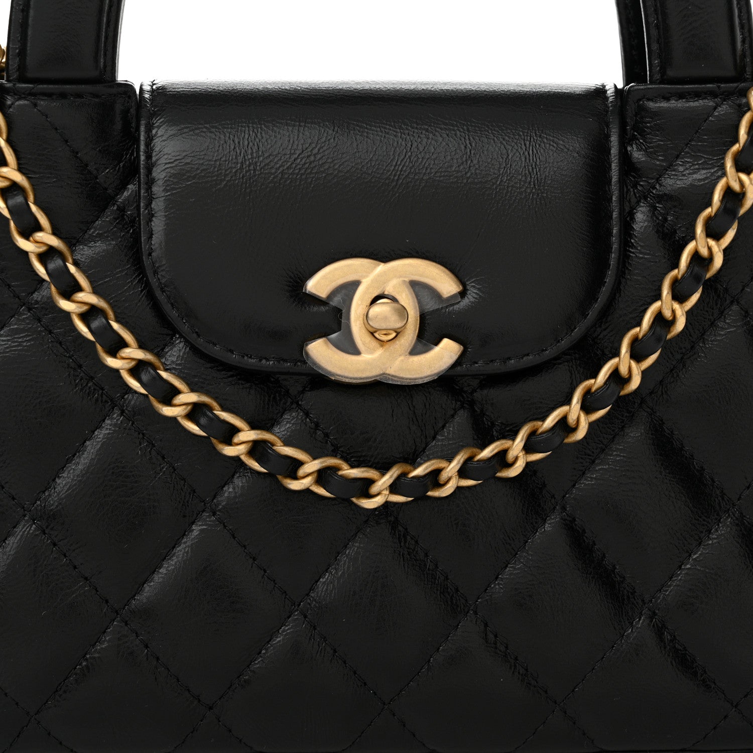 Chanel Shiny Aged Calfskin Quilted Nano Kelly Shopper Black 8 of 11