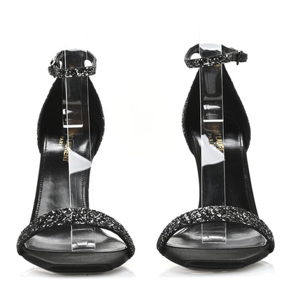 Saint Laurent Glitter Amber 105 Ankle Strap Sandals 39.5 Black 3 of 10