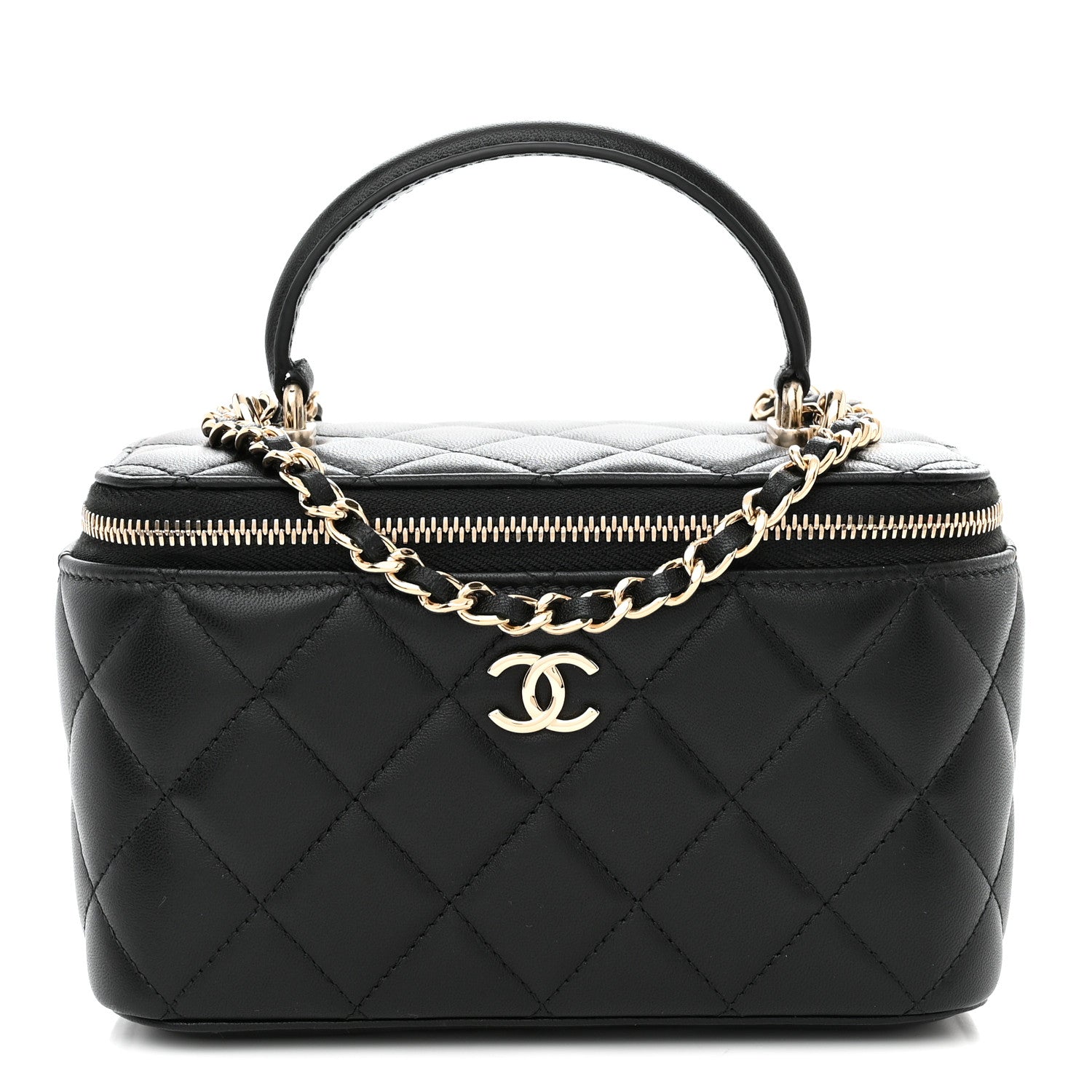 Chanel Lambskin Quilted Small Top Handle Vanity Case With Chain Black 1 of 12