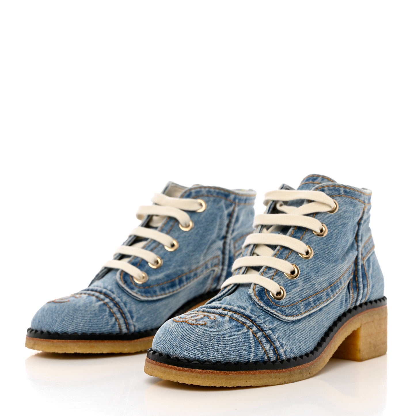 Denim Lace Up Boots 35 Light Blue