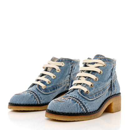 Chanel Denim Lace Up Boots 35 Light Blue 3 of 9