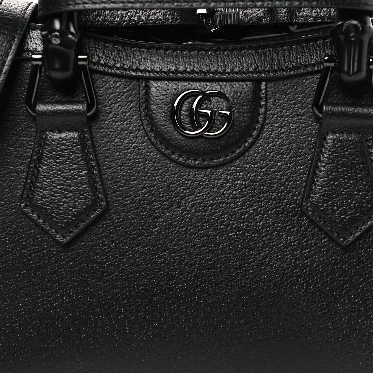 Textured Dollar Calfskin Web Monochrome Mini Diana Tote Bag Black