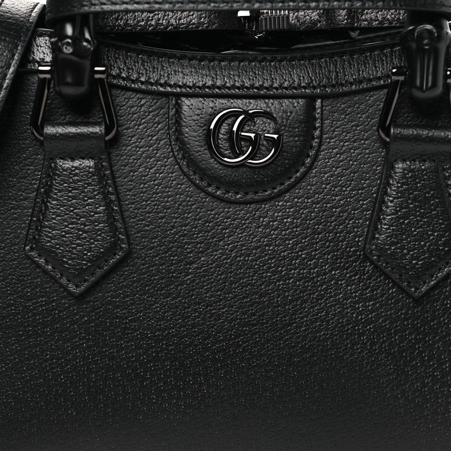 Gucci Textured Dollar Calfskin Web Monochrome Mini Diana Tote Bag Black 7 of 9