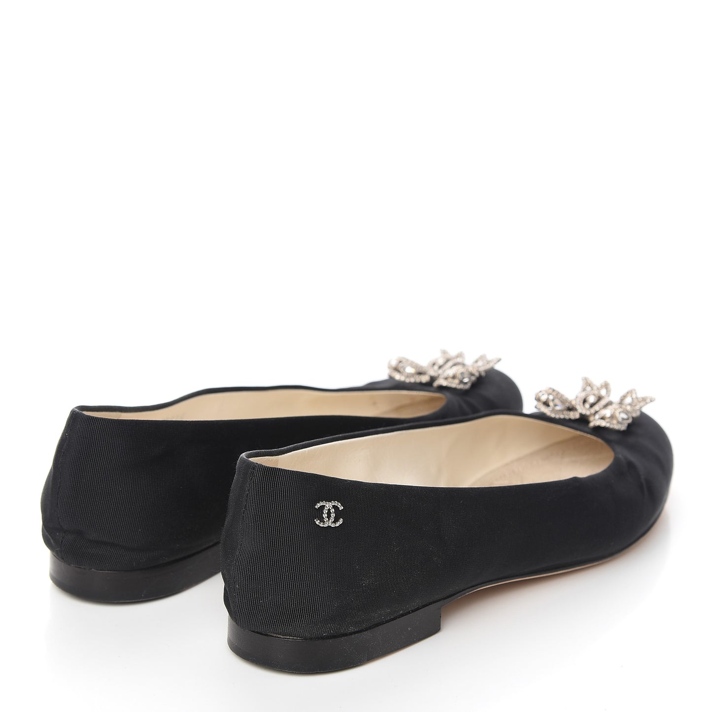 Grosgrain Crystal Bow Cap Ballet Flats 36.5 Black