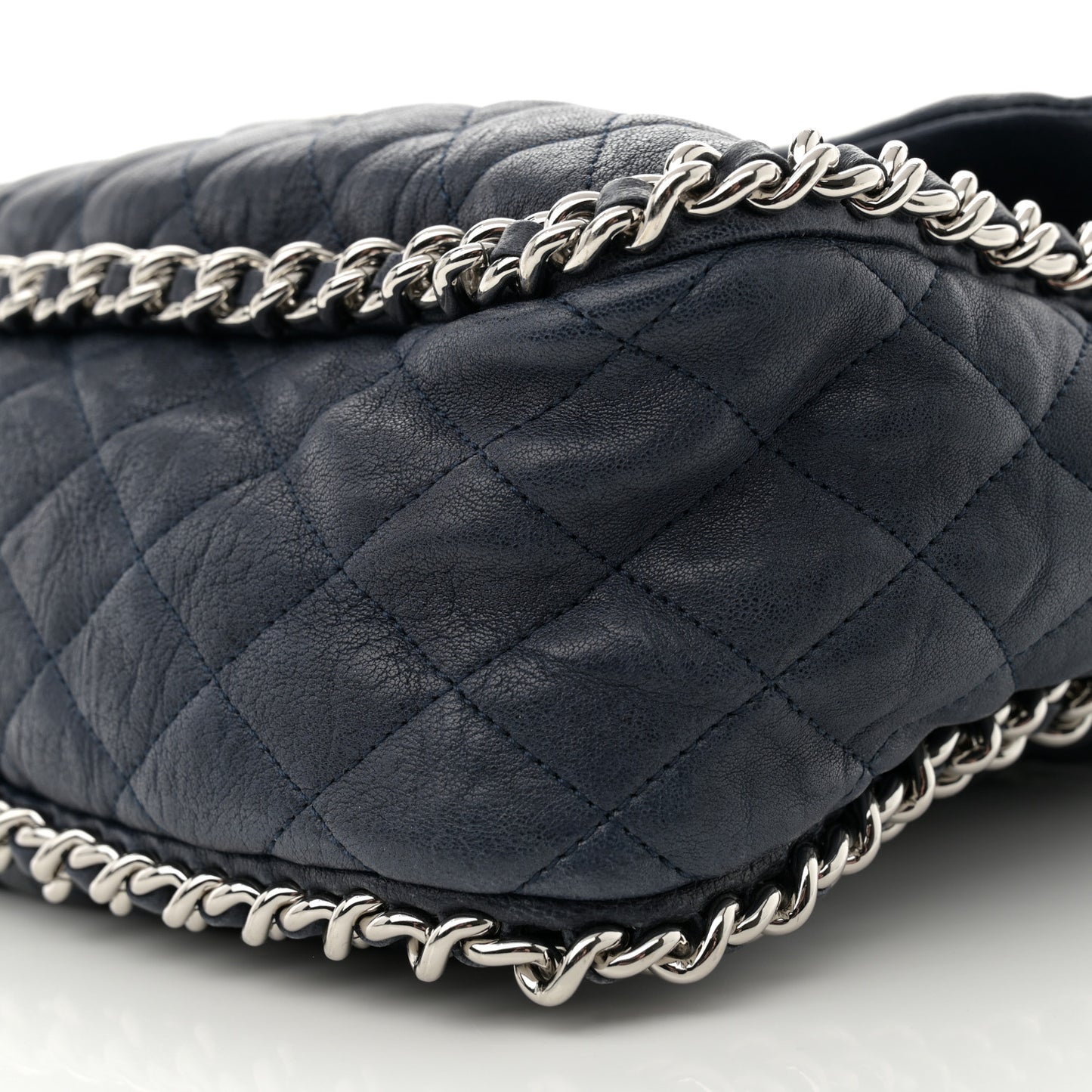 Washed Lambskin Quilted Maxi Chain Around Flap Navy Blue