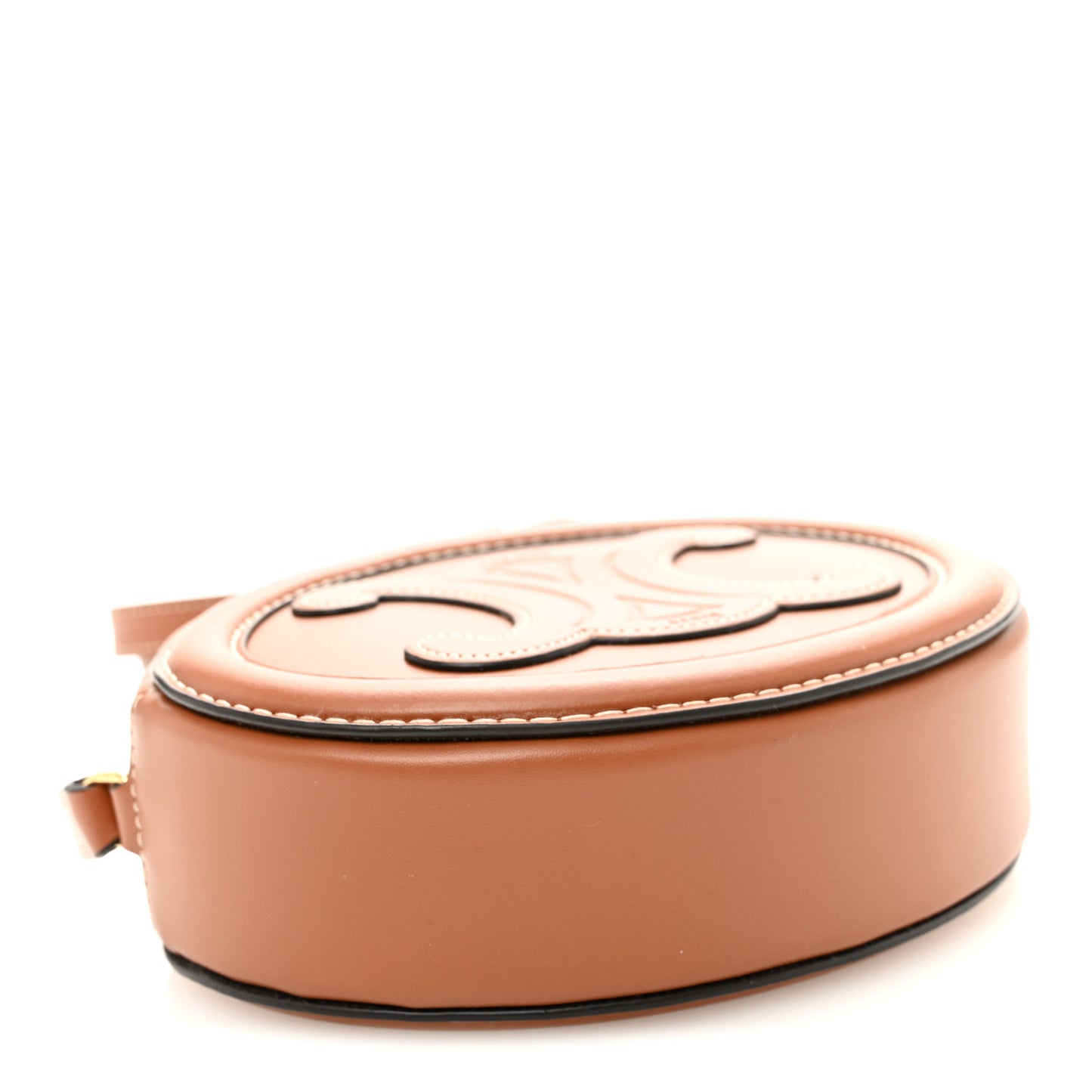 Smooth Calfskin Cuir Small Triomphe Oval Crossbody Purse Tan