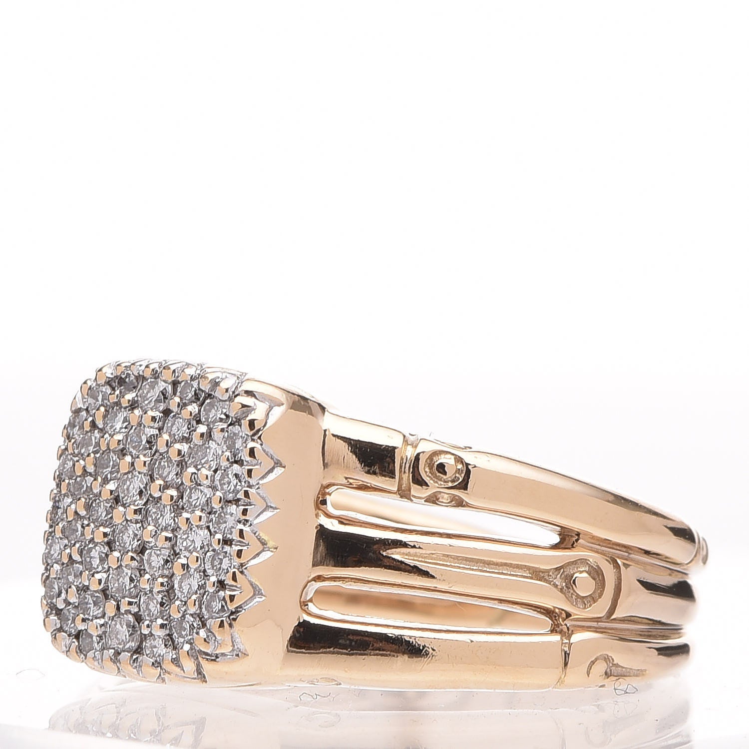 John Hardy 18K Yellow Gold Diamond Bamboo Three-Row Ring 49 4.75 3 of 5