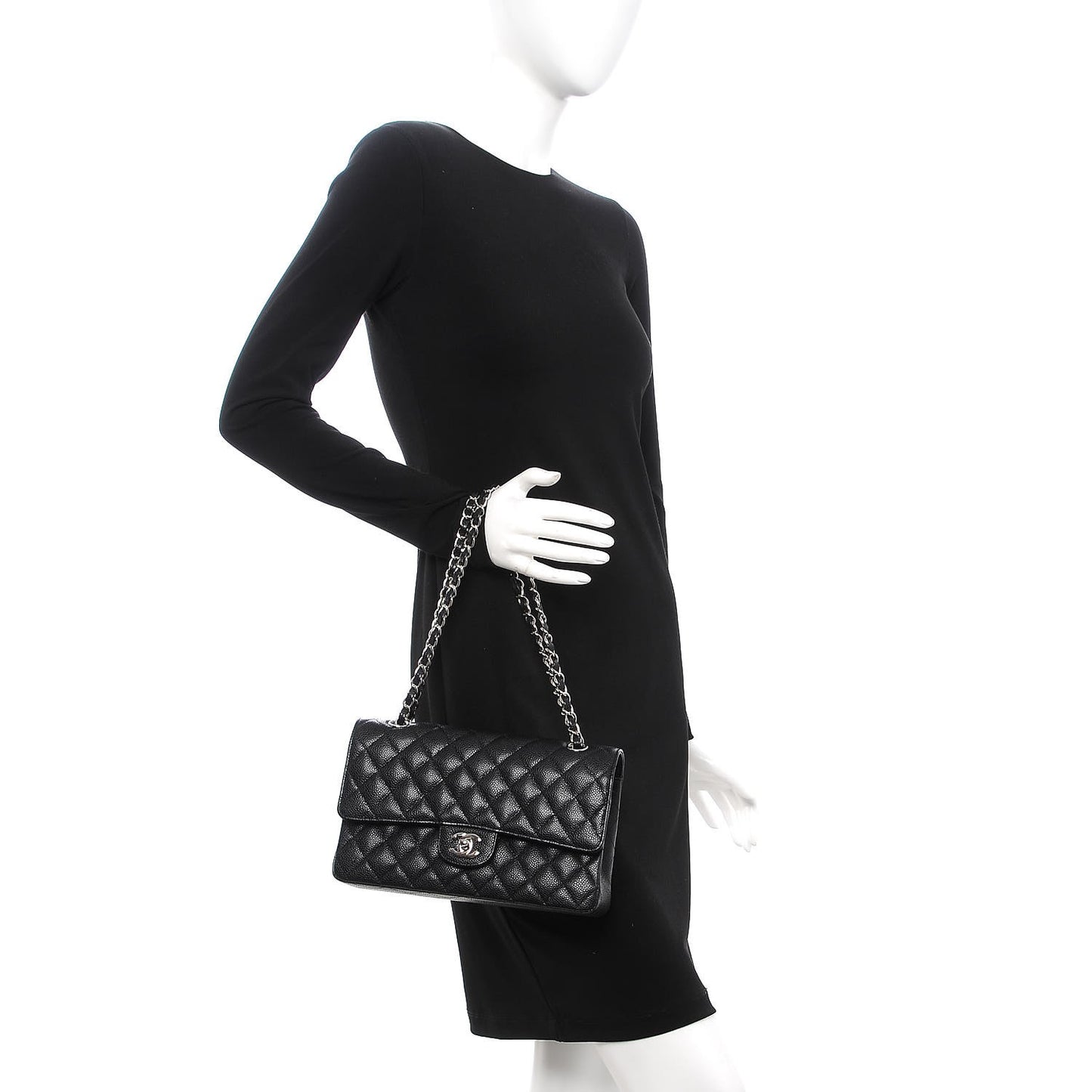 Caviar Quilted Medium Double Flap Black