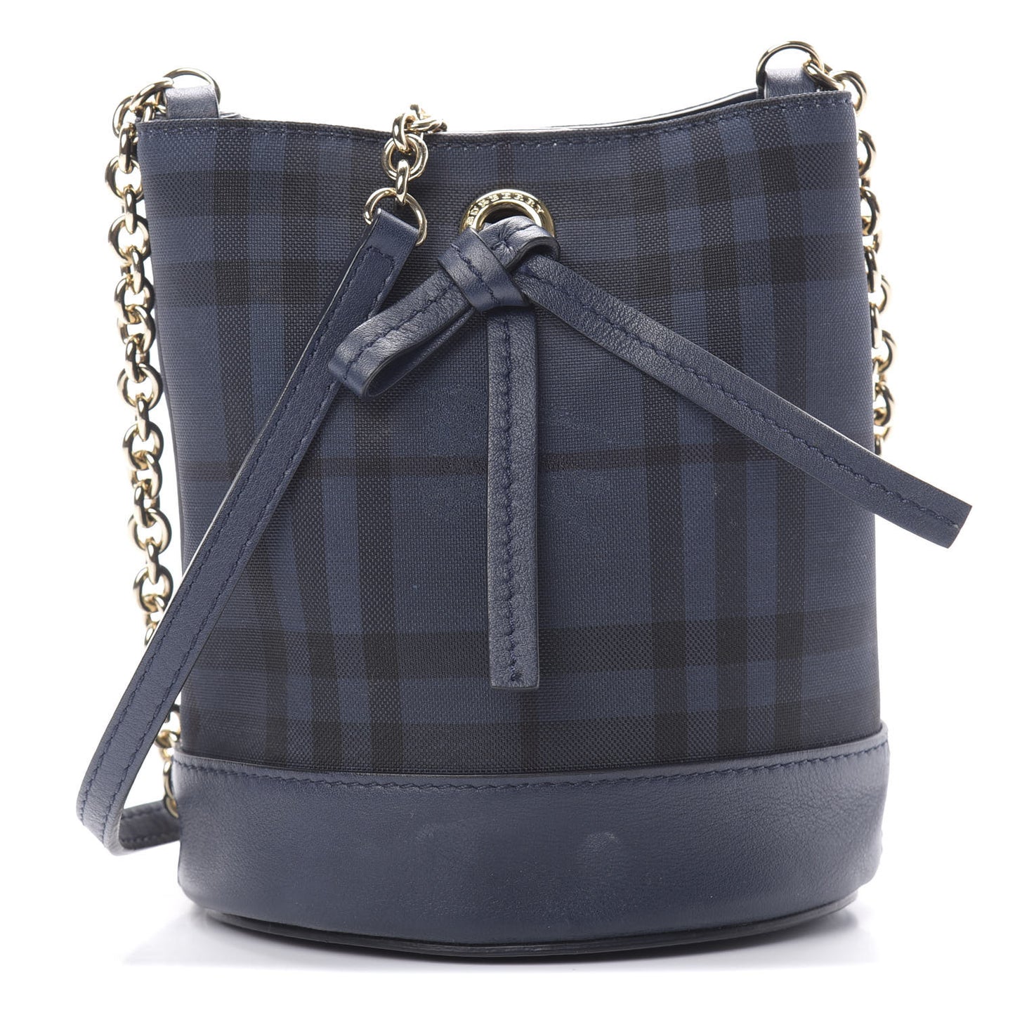 Overdyed Canvas Horseferry Check Baby Bucket Bag Blue Carbon