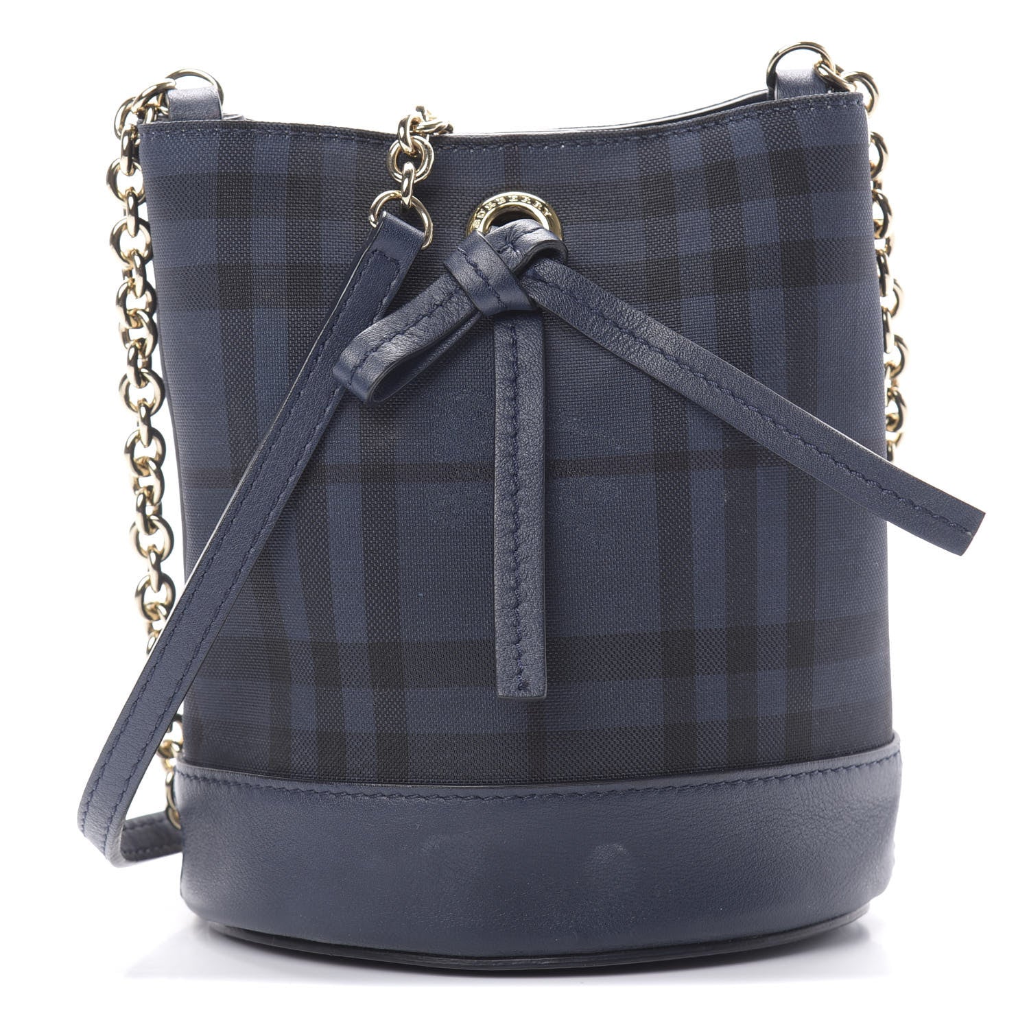 Burberry Overdyed Canvas Horseferry Check Baby Bucket Bag Blue Carbon 1 of 13