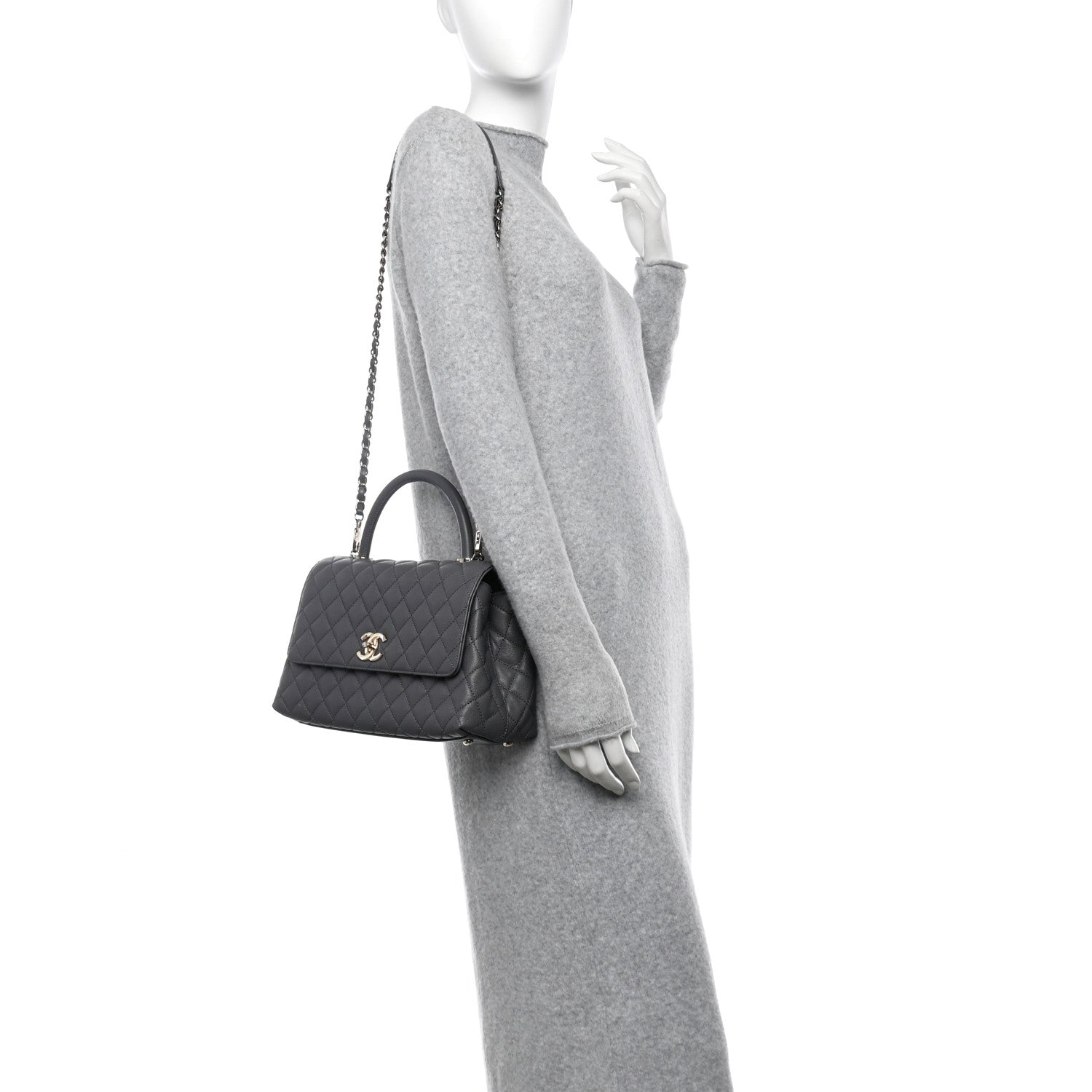 Chanel Caviar Quilted Small Coco Handle Flap Dark Grey 2 of 11