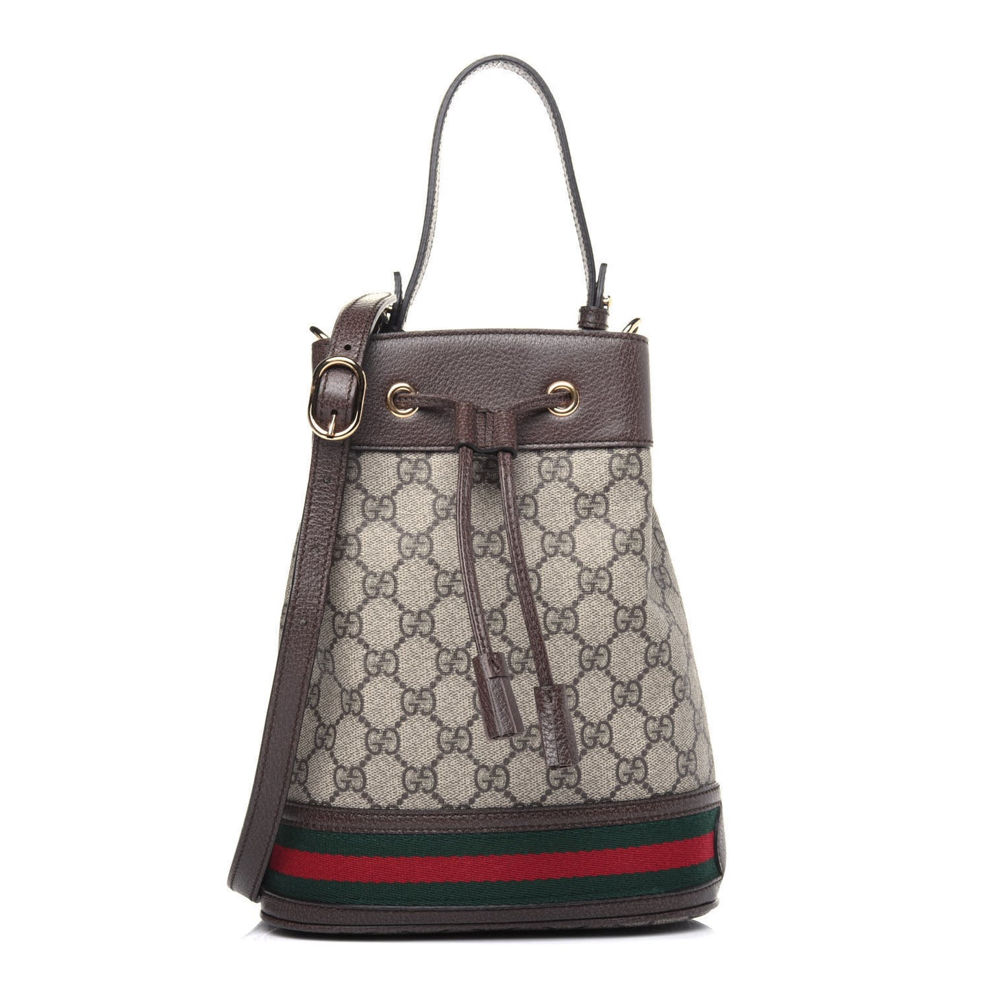 GG Supreme Monogram Web Small Ophidia Bucket Bag Brown