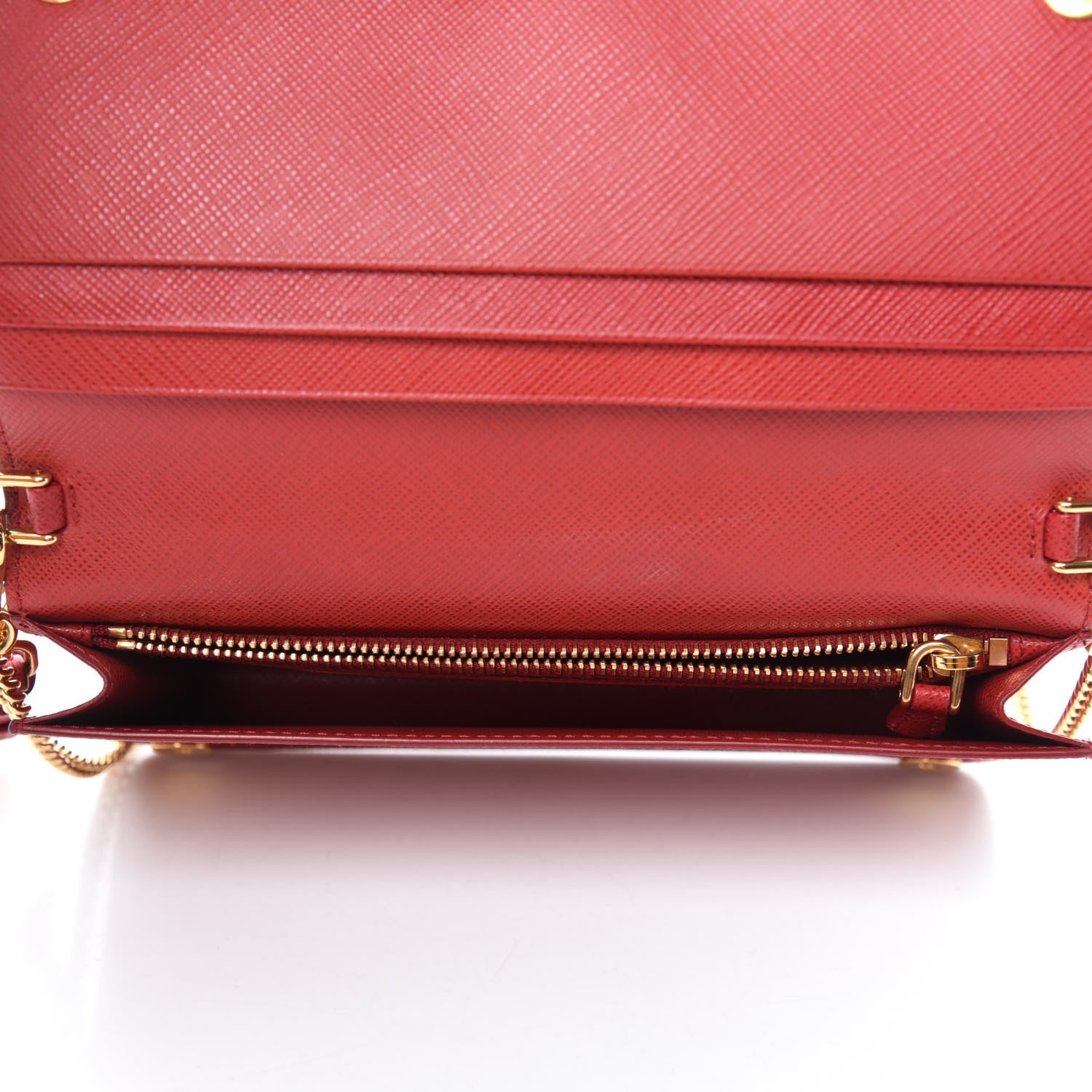 Prada Saffiano Metal Mini Flap Crossbody Wristlet Bag Fuoco 5 of 9