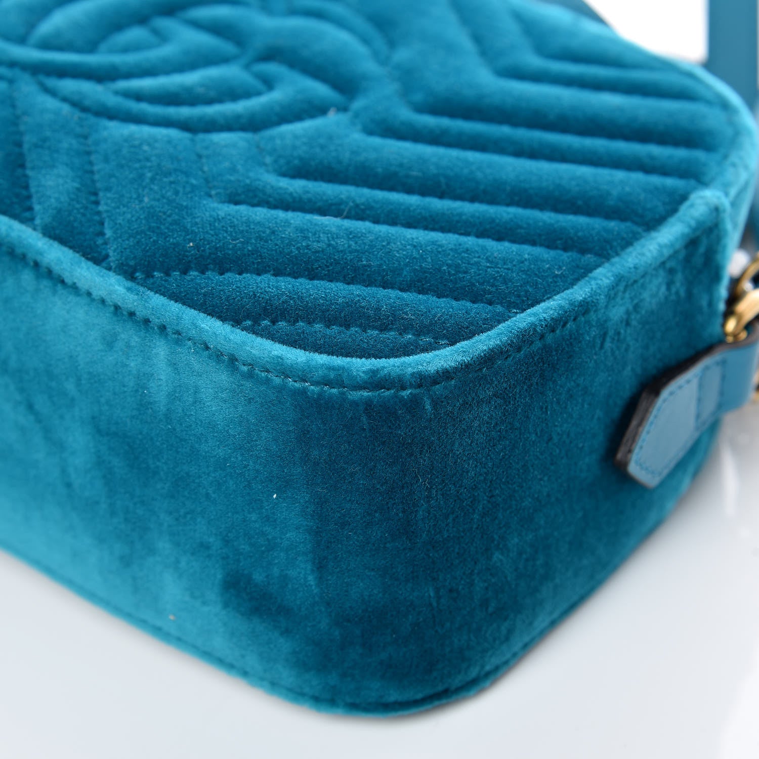 Gucci Velvet Matelasse Small GG Marmont Chain Shoulder Bag Pavone Cyan 10 of 12