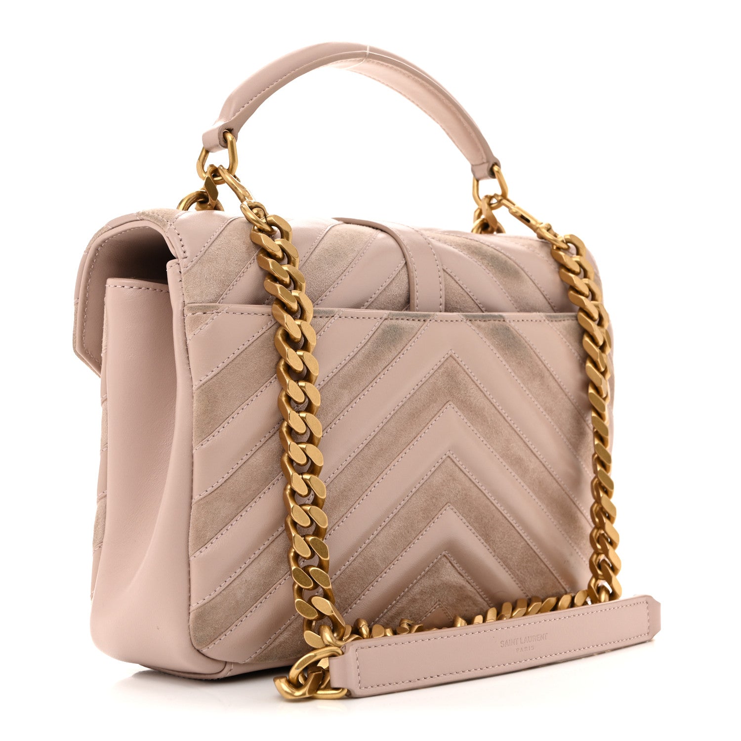 Saint Laurent Calfskin Suede Matelasse Chevron Medium Monogram College Bag Rose Poudre 3 of 16
