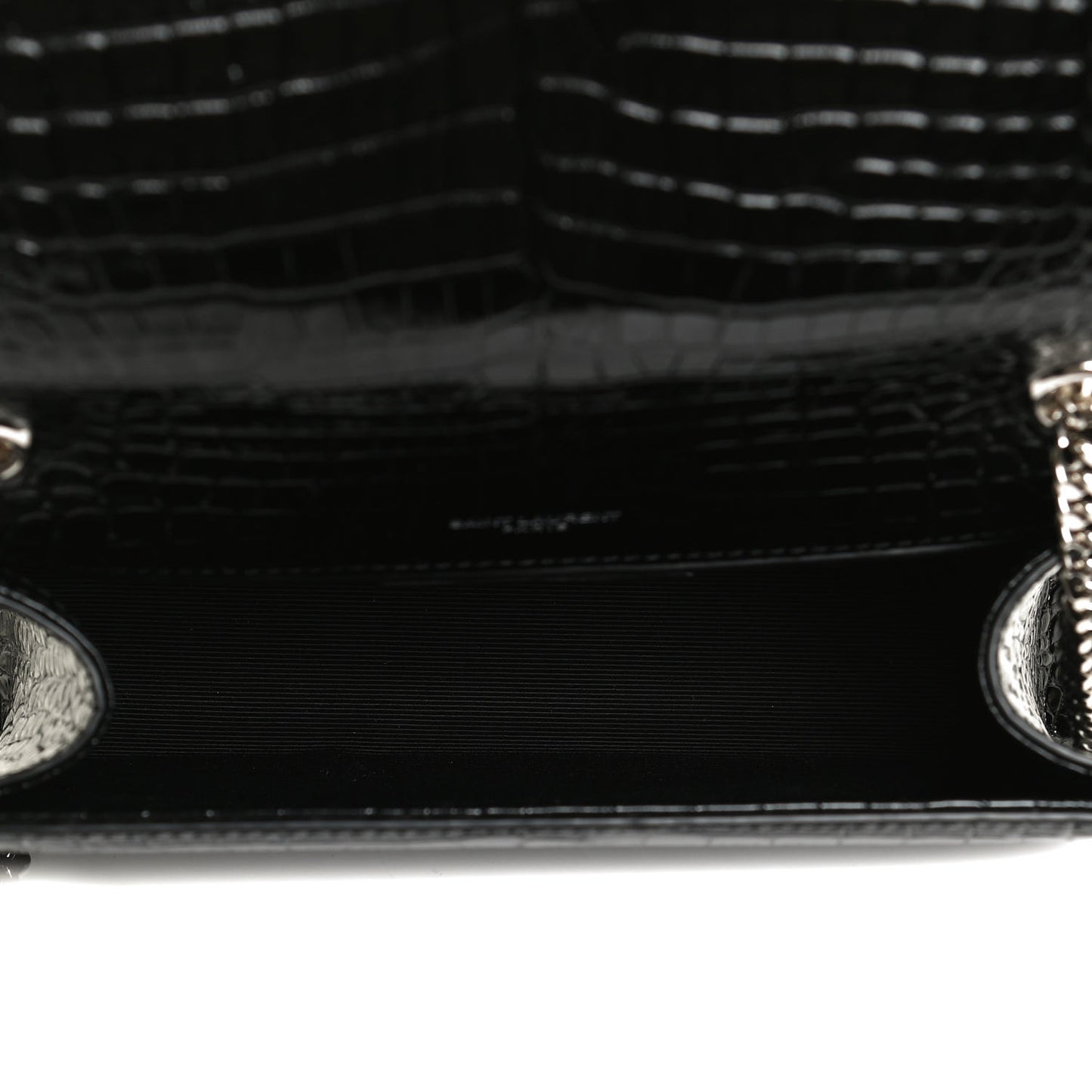 Calfskin Crocodile Embossed Small Classic Monogram Kate Tassel Satchel Black