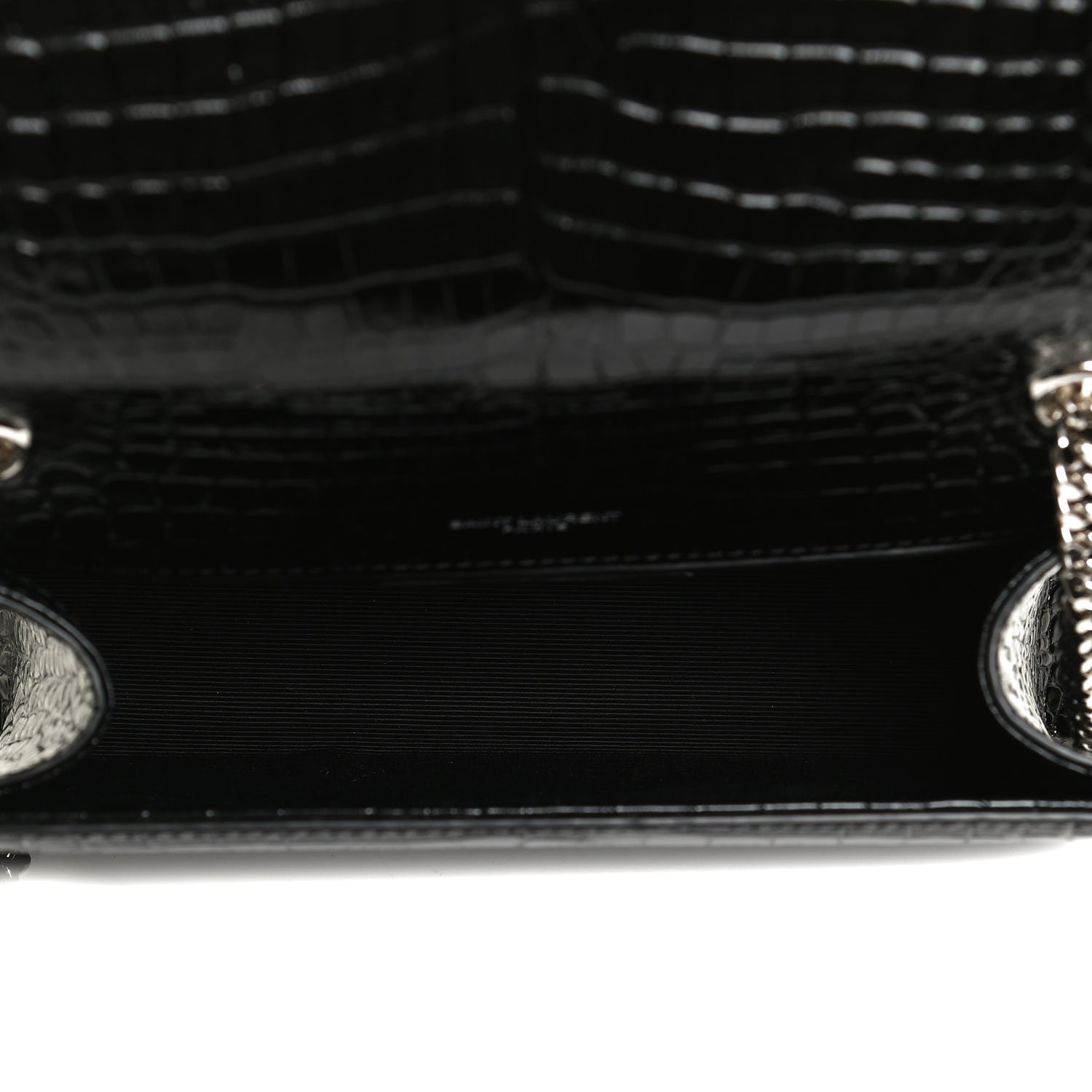Saint Laurent Calfskin Crocodile Embossed Small Classic Monogram Kate Tassel Satchel Black 5 of 11