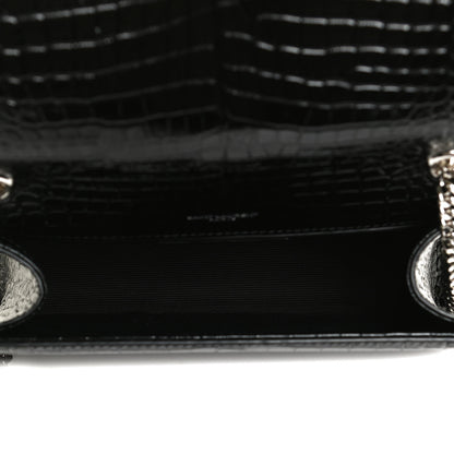 Saint Laurent Calfskin Crocodile Embossed Small Classic Monogram Kate Tassel Satchel Black 5 of 11