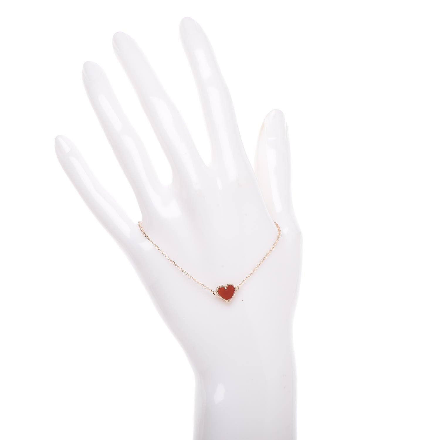 Van Cleef & Arpels 18K Rose Gold Carnelian Sweet Alhambra Heart Bracelet 2 of 7