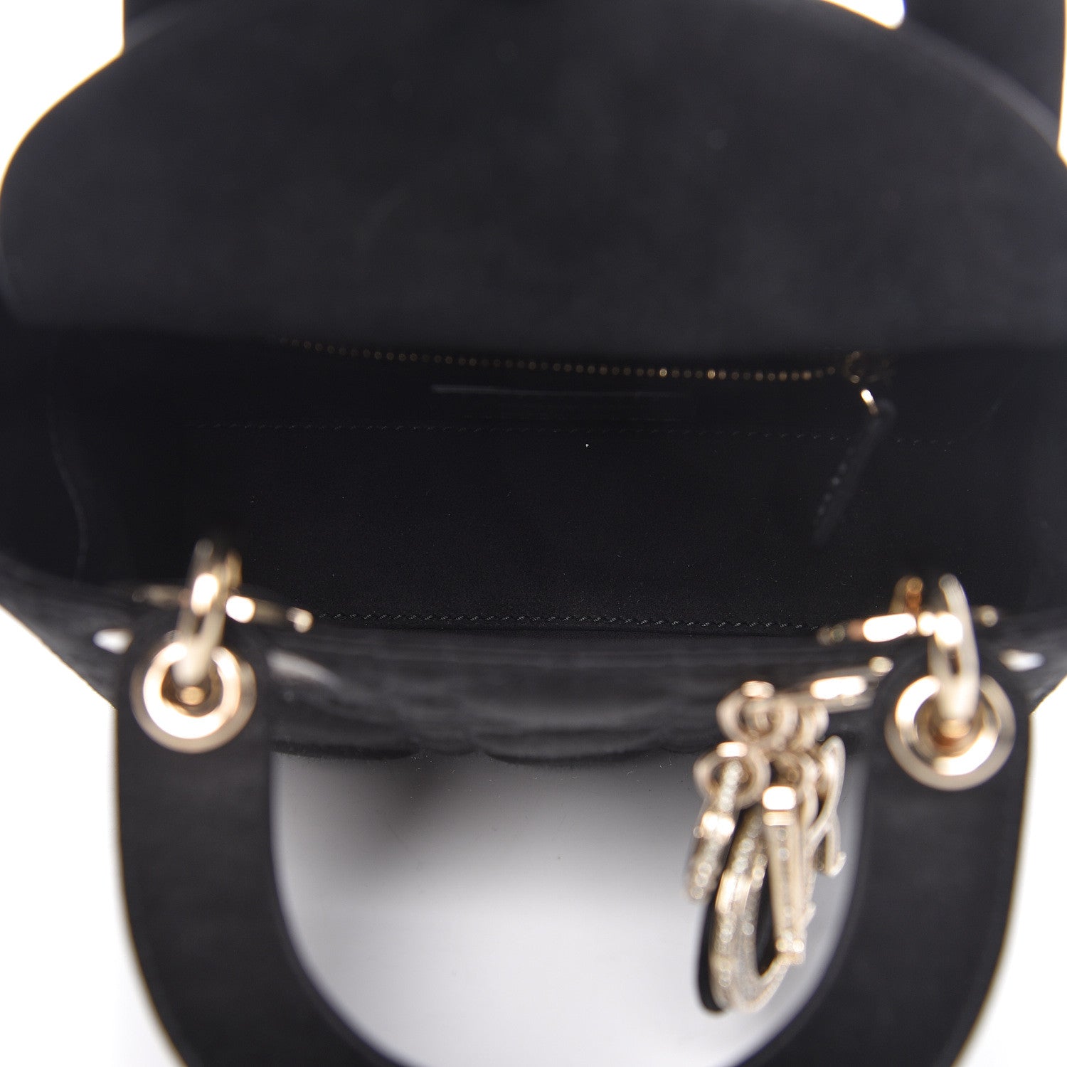 Christian Dior Satin Swarovski Crystal Cannage Mini Lady Dior Black 5 of 11