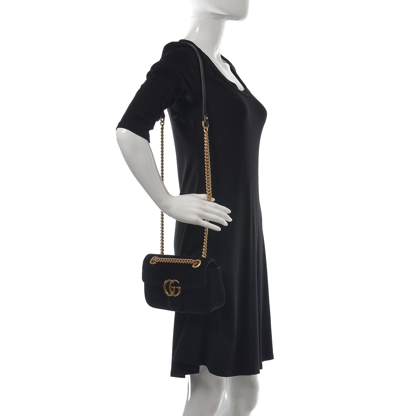 Velvet Matelasse Mini GG Marmont Shoulder Bag Black