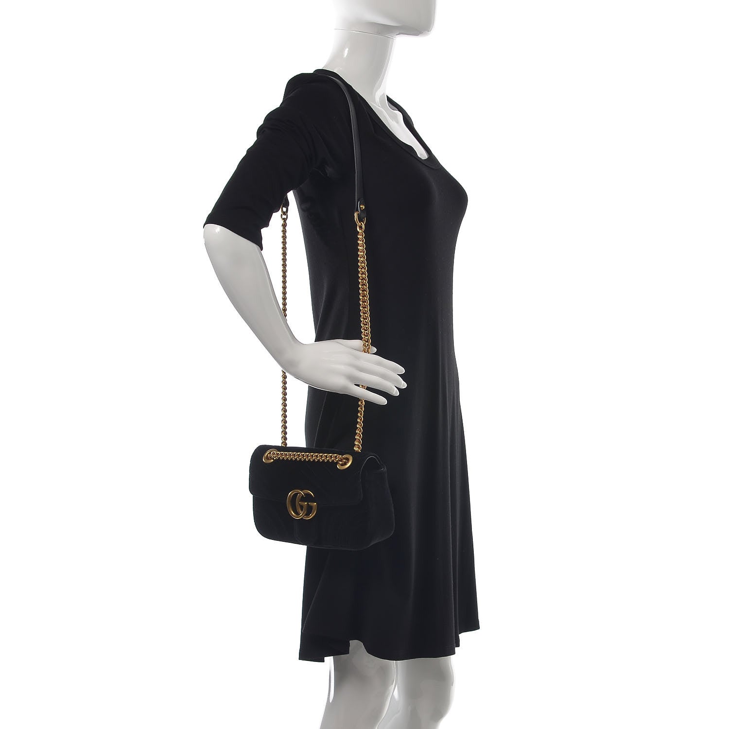 Gucci Velvet Matelasse Mini GG Marmont Shoulder Bag Black 2 of 7