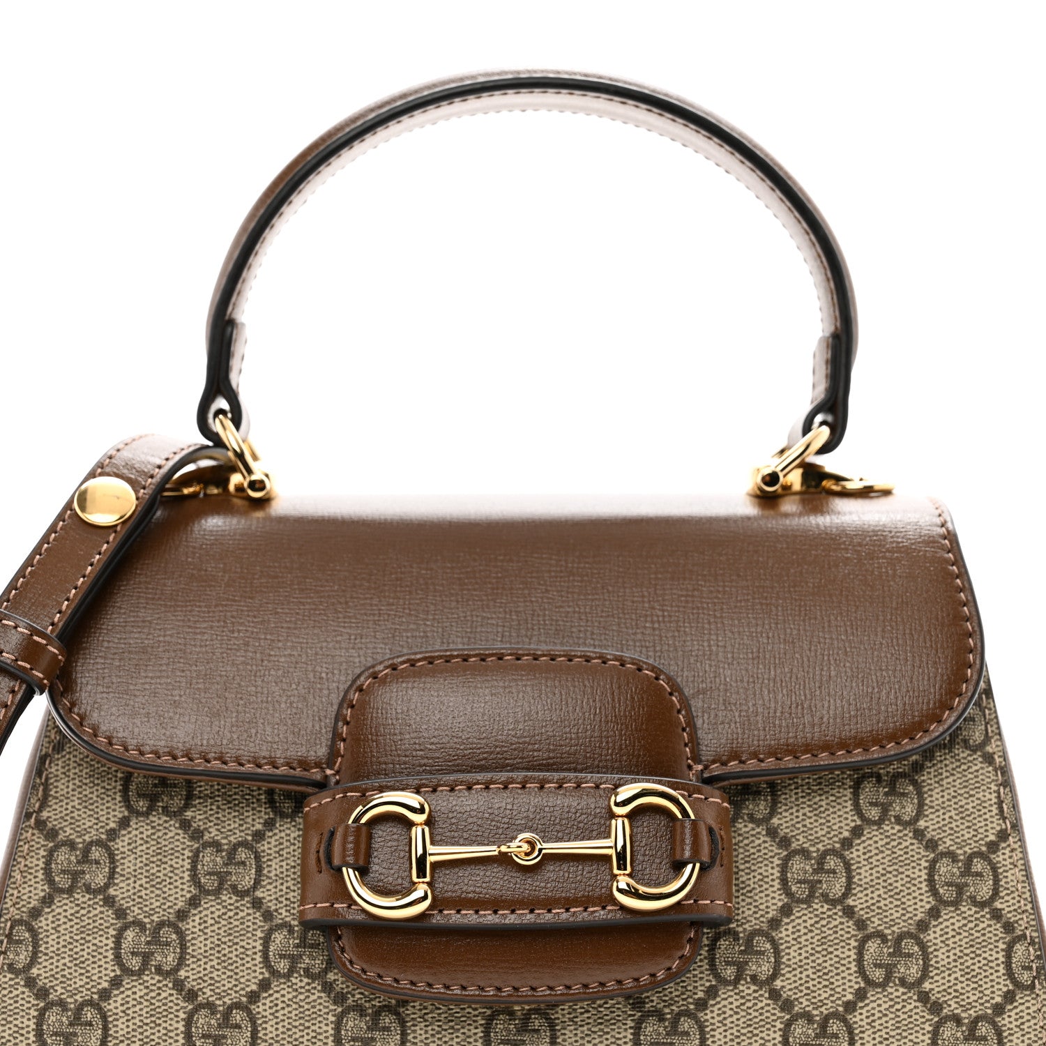 Gucci GG Supreme Monogram Azalea Calfskin Mini Horsebit 1955 Top Handle Flap Bag Beige Ebony Brown Sugar 6 of 9