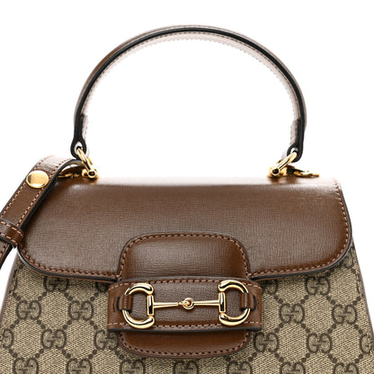 Gucci GG Supreme Monogram Azalea Calfskin Mini Horsebit 1955 Top Handle Flap Bag Beige Ebony Brown Sugar 6 of 9
