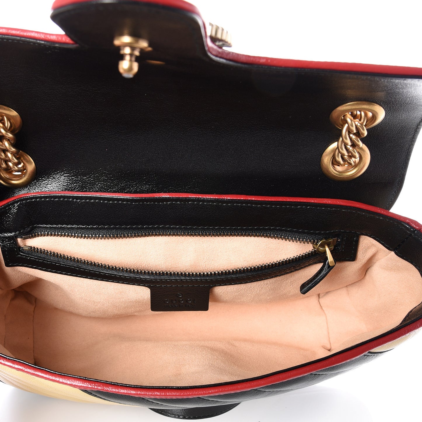 Vintage Effect Calfskin Matelasse Diagonal Striped Small Torchon GG Marmont Shoulder Bag Black Beige