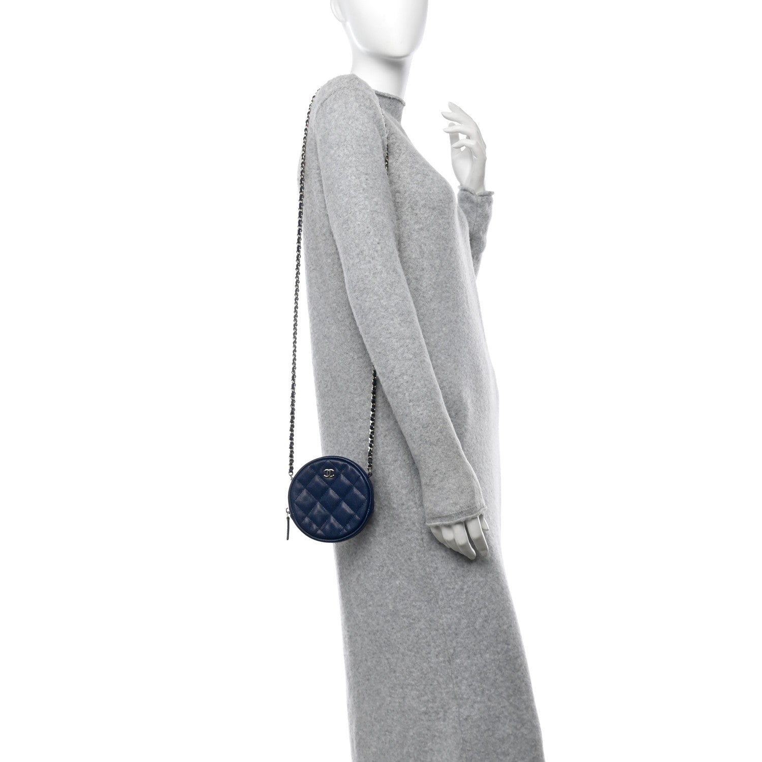 Chanel Caviar Quilted Round Clutch With Chain Blue 2 of 10