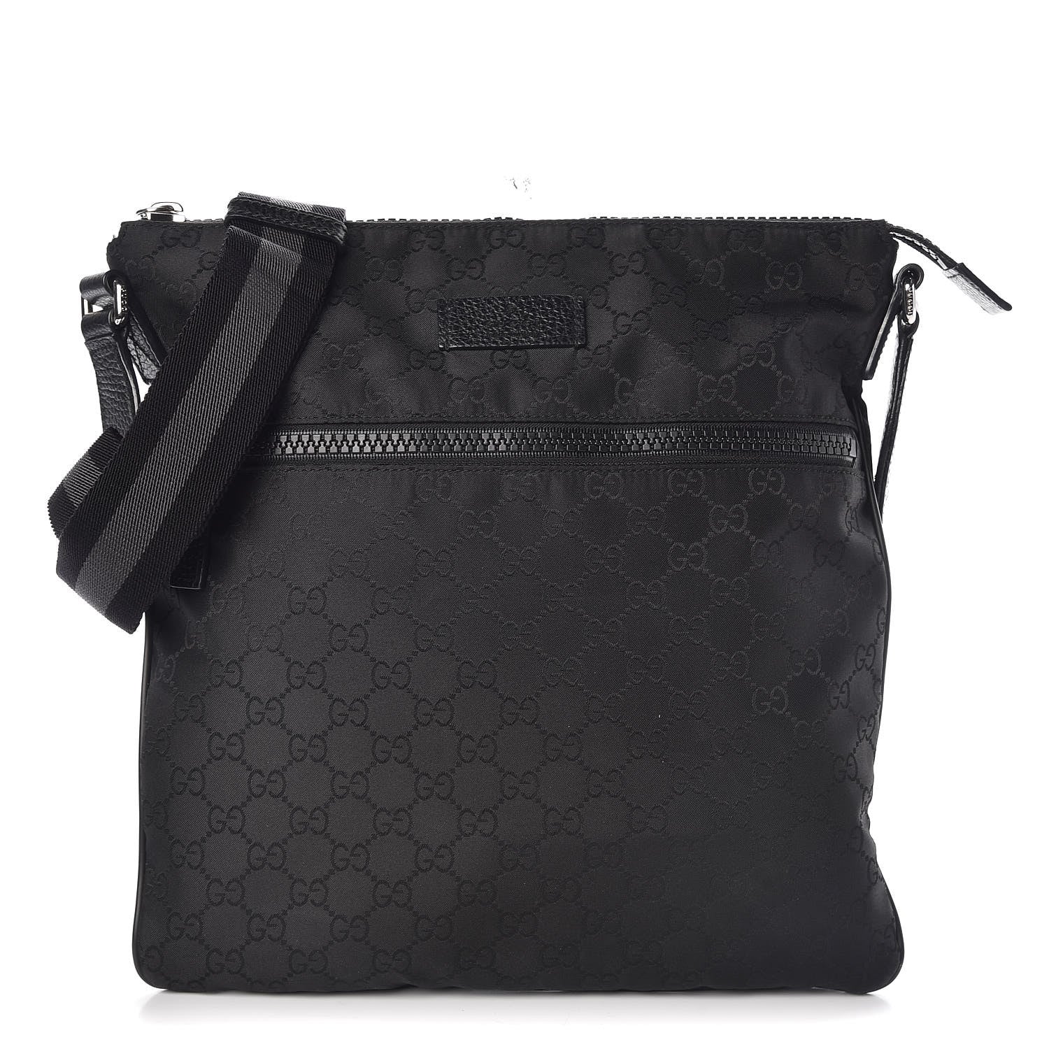 Gucci Nylon Monogram Medium Flat Messenger Bag Black 1 of 9