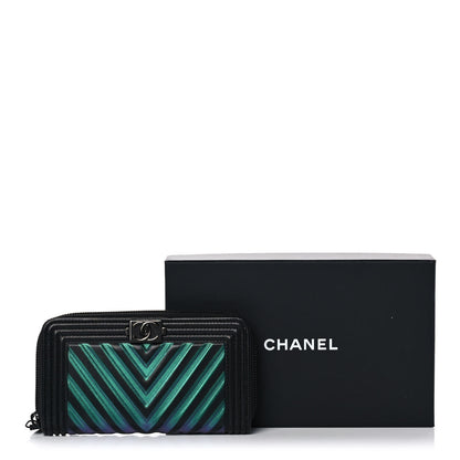 Chanel Calfskin Painted Chevron Embossed Small Boy Zip Wallet Black 14 of 14