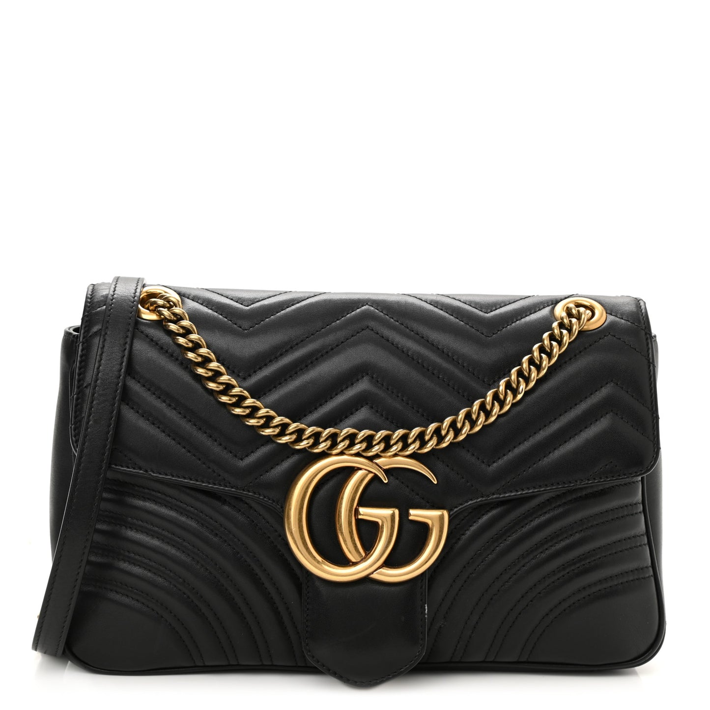 Calfskin Matelasse Medium GG Marmont Shoulder Bag Black
