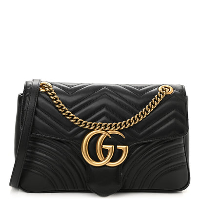 Gucci Calfskin Matelasse Medium GG Marmont Shoulder Bag Black 1 of 9