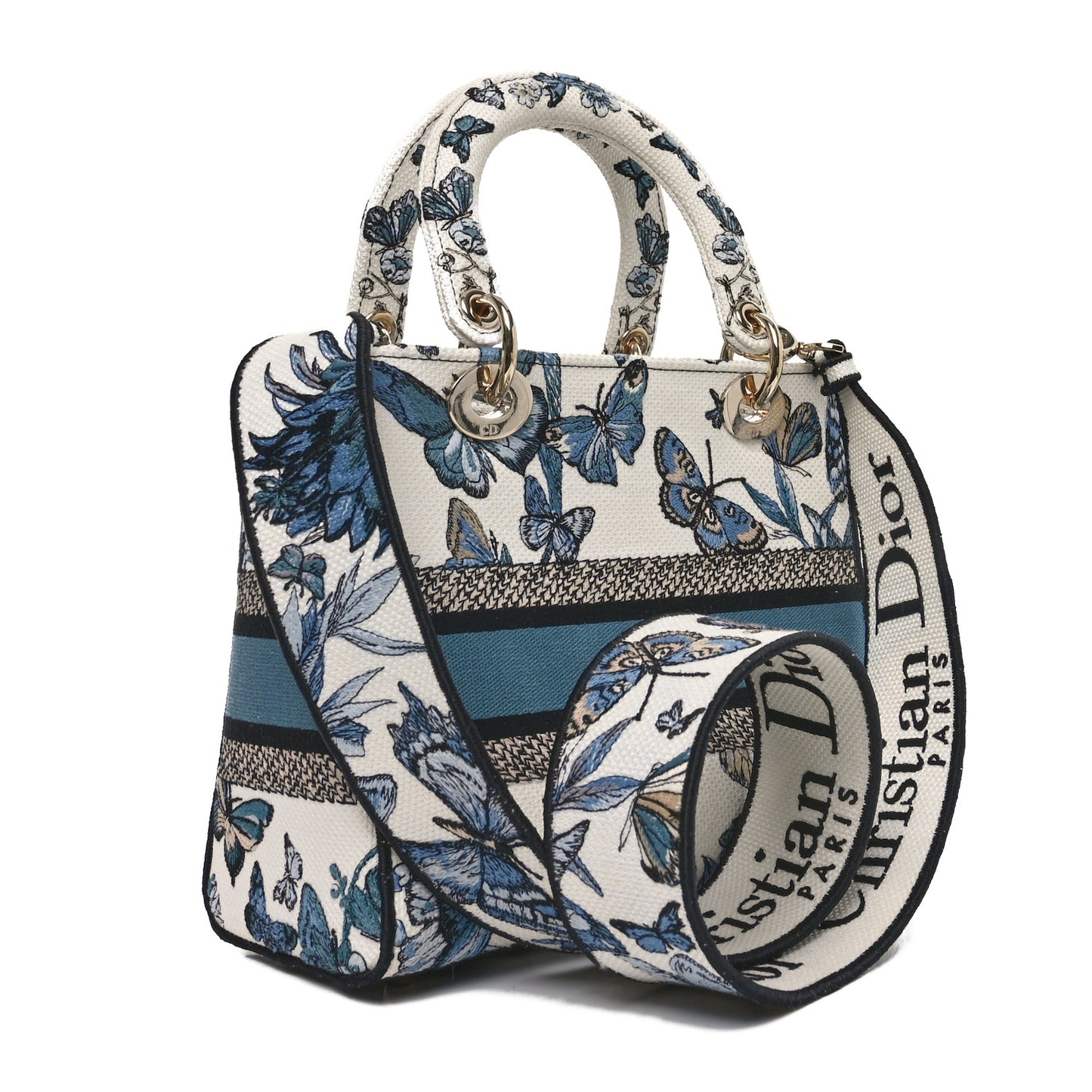 Canvas Toile de Jouy Mexico Embroidered Medium Lady D-Lite White Blue Multicolor