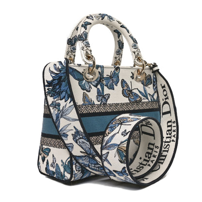 Christian Dior Canvas Toile de Jouy Mexico Embroidered Medium Lady D-Lite White Blue Multicolor 3 of 9