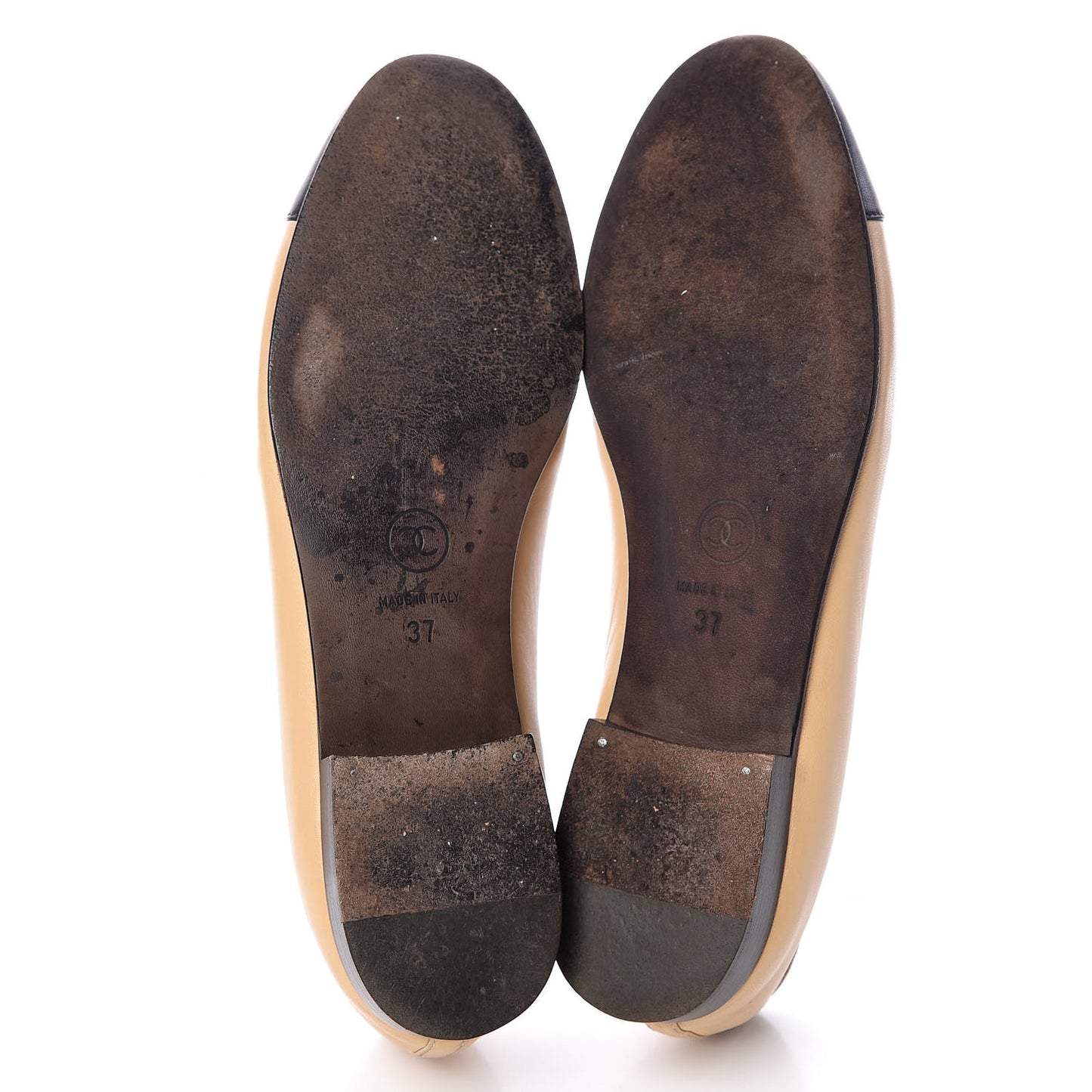 Lambskin Cap Toe Ballerina Flats 37 Beige Black