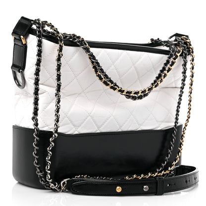 Chanel Aged Calfskin Quilted Medium Gabrielle Hobo Black White 3 of 9