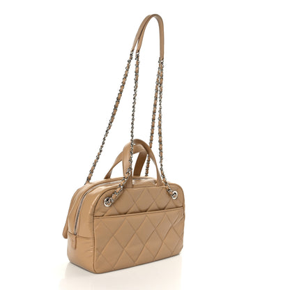 Chanel Aged Calfskin Quilted Small Express Bowling Bag Beige 3 of 9